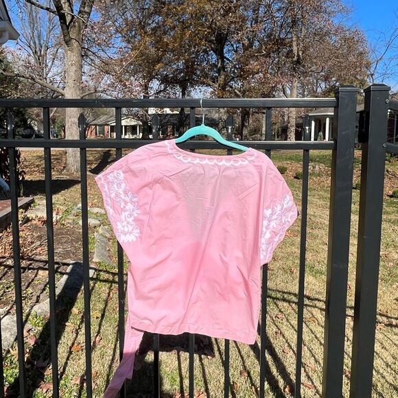 Madewell Pink Wrap Blouse with White Embroidery - Picture 8 of 12
